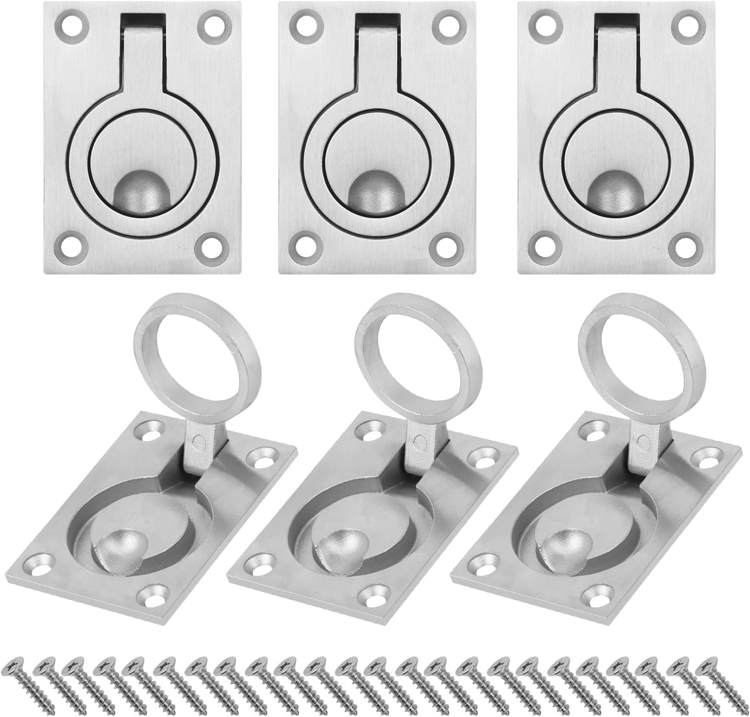 6 PCS 2.44 x 1.73 Inch 304 Grade Stainless Steel Recessed Boat Hatch Latch. Boat Ring Hatches Pull Handle, Flush Pull Ring Handles(Screws Included)