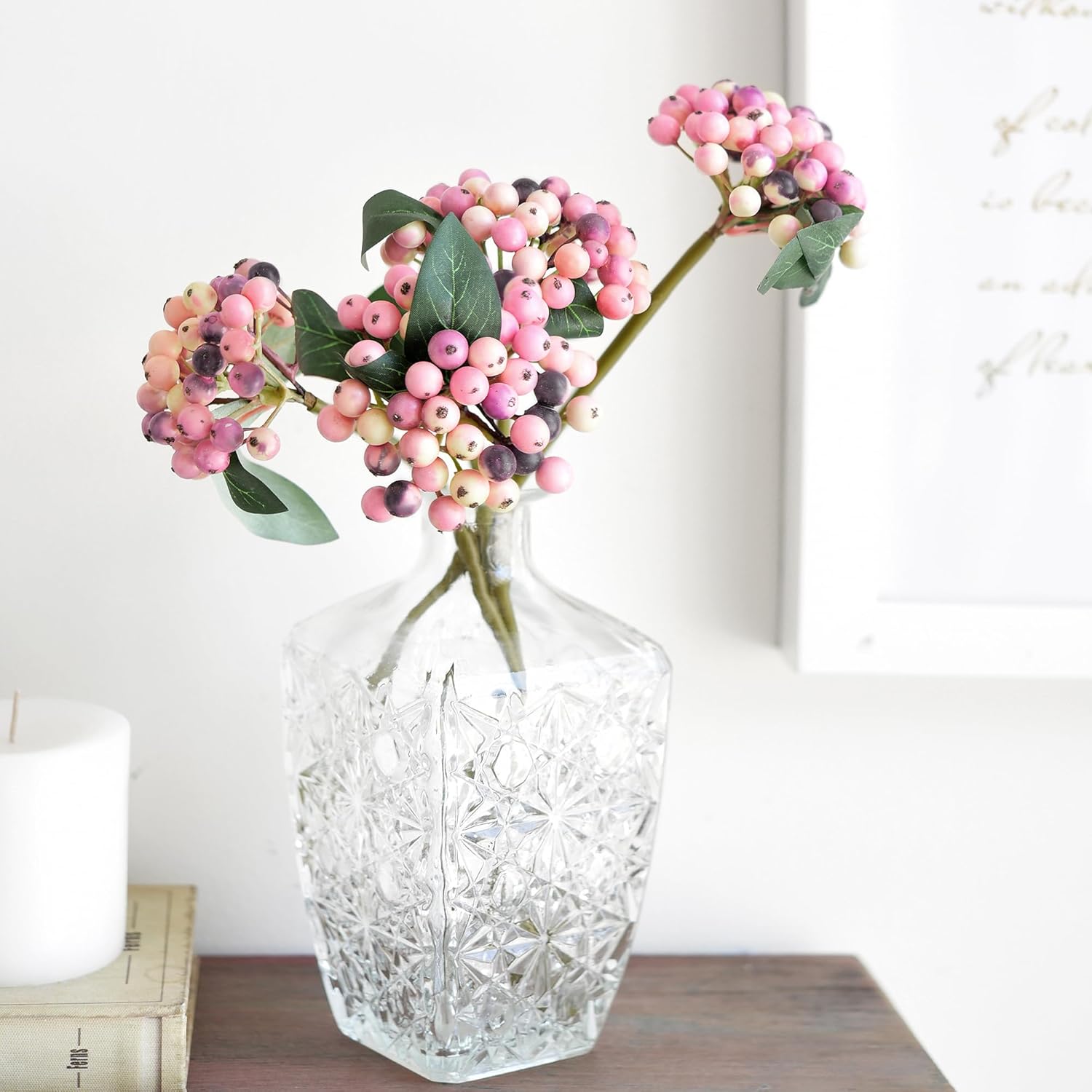 FiveSeasonStuff Artificial Blush Violet Holly Berries – 4 Bendable Berry Stems for Vases, Bouquets, and Floral Arrangements