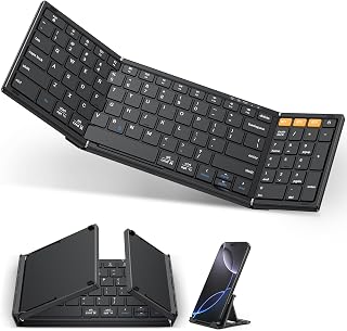 OMOTON Foldable Bluetooth Keyboard: 3-Device Support, Rechargeable Full-Size for iPad, Android, Windows, Mac - Portable Travel Keyboard