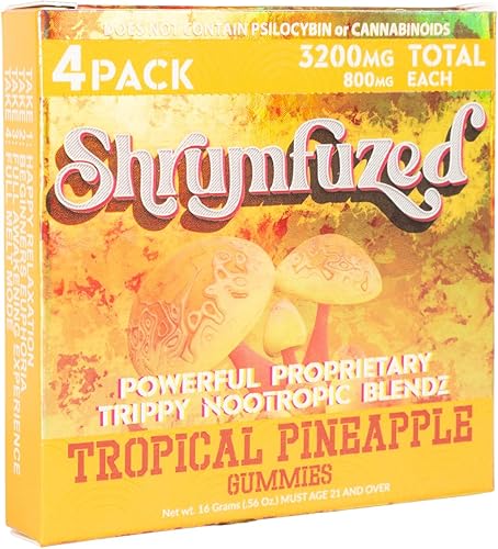 Miniatura 2 de Gomitas nootrópicas patentadas de 3200 mg - Mezcla de hongos nootrópicos de melena de león, reishi, chaga y cordycep (4, piña tropical)