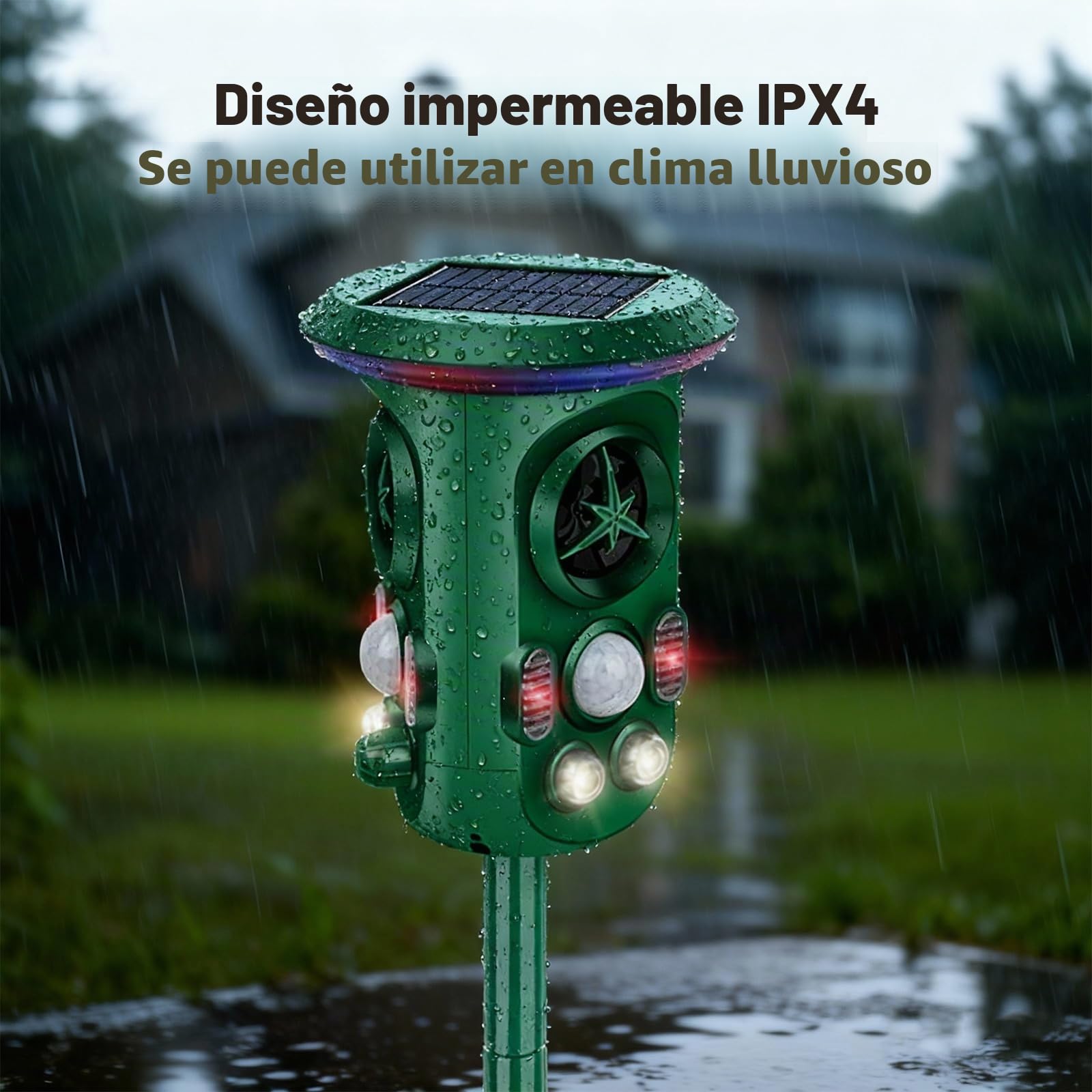Ahuyentador de Gatos por Ultrasonido Solar con Detector de Movimiento | ahuyentador de animales jardín 360°, Protección contra Martas, IP66 Resistente al Agua, Con Flash, Eficaz contra Gatos