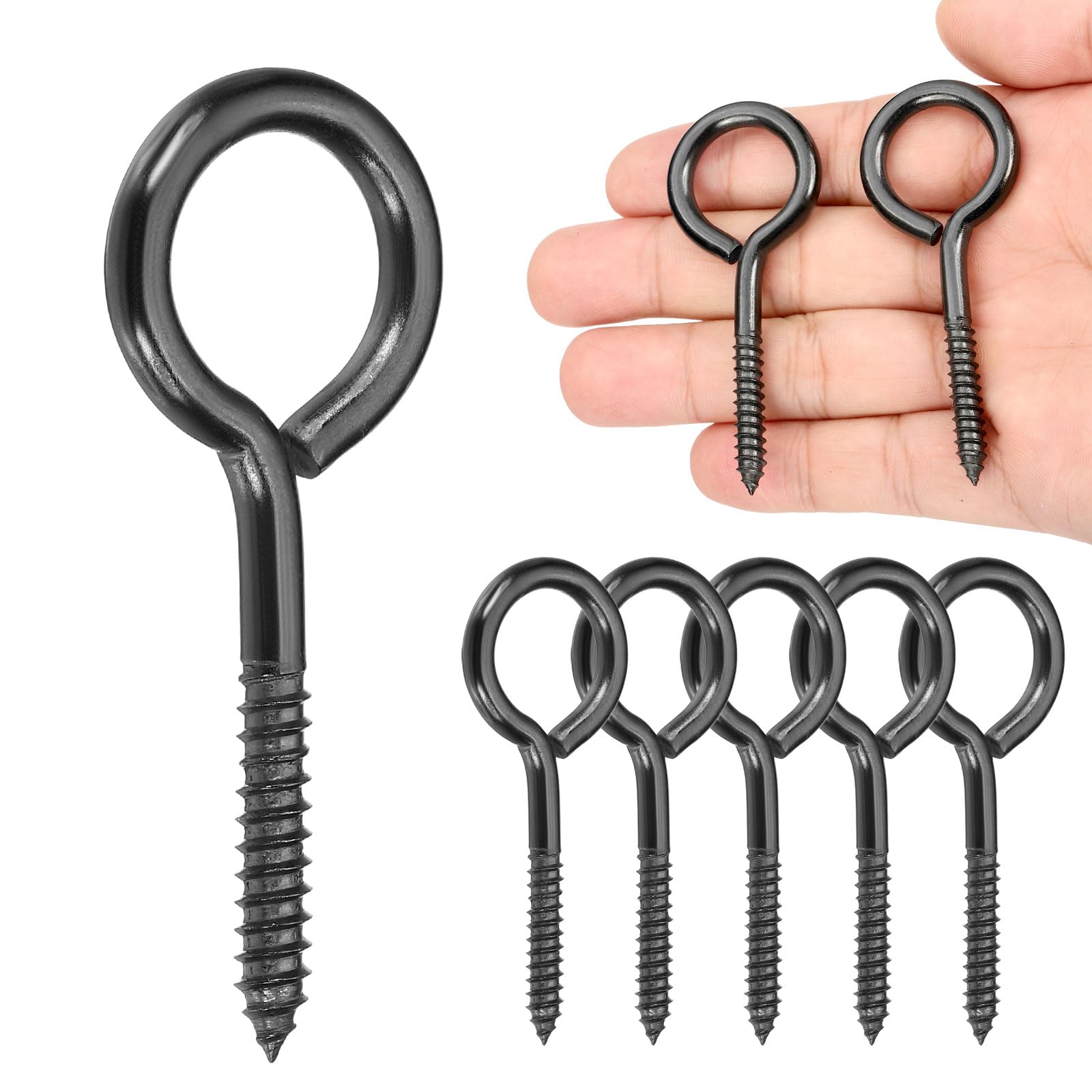 sourcing map 6Pcs Screw Hooks Eyes,M5x65mm/2.6" 304 Stainless Steel Black