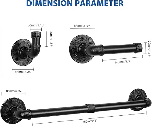 Miniatura 2 de NearMoon Juego de accesorios de baño de tubería industrial de 5 piezas, incluye barra de toalla de 18 pulgadas, soporte para papel higiénico y 3
