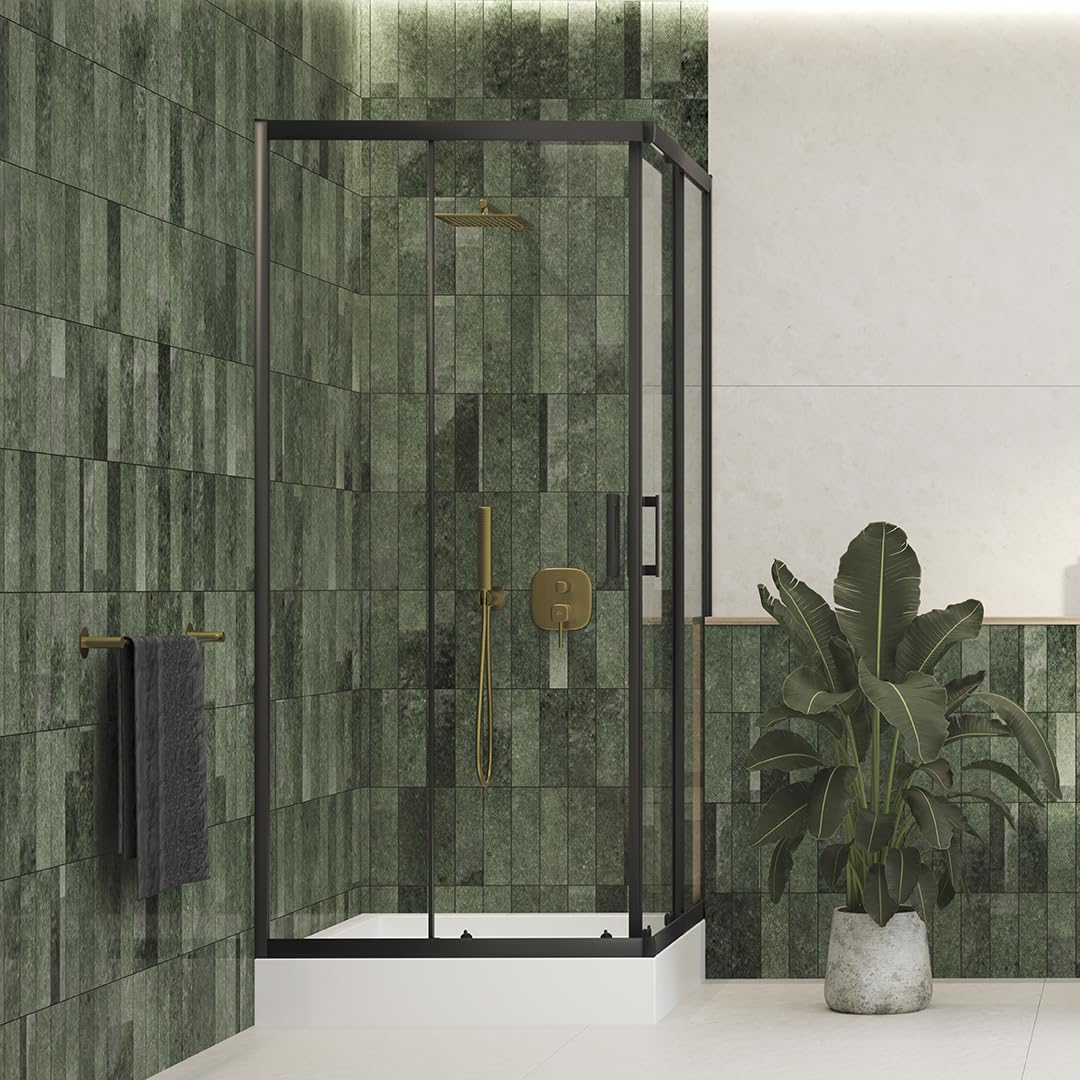 VBChome Cabina de ducha 90 x 90 x 185 cm, color negro, cuadrada, puerta corredera, mampara de ducha, cristal de seguridad transparente, mampara de ducha cuadrada 90 x 90 cm