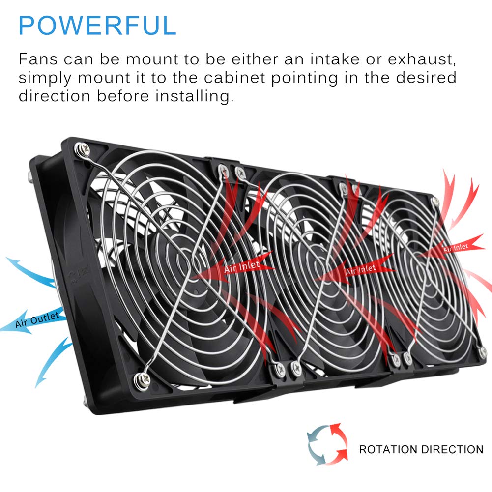 Best Quality 🔥 GDSTIME Big Airflow 3 x 120mm Fans DC 12V Powered Fan with AC 110V - 240V Speed Control, Cabinet Chassis Cooling Fan, Server Workstation Cooling Fan