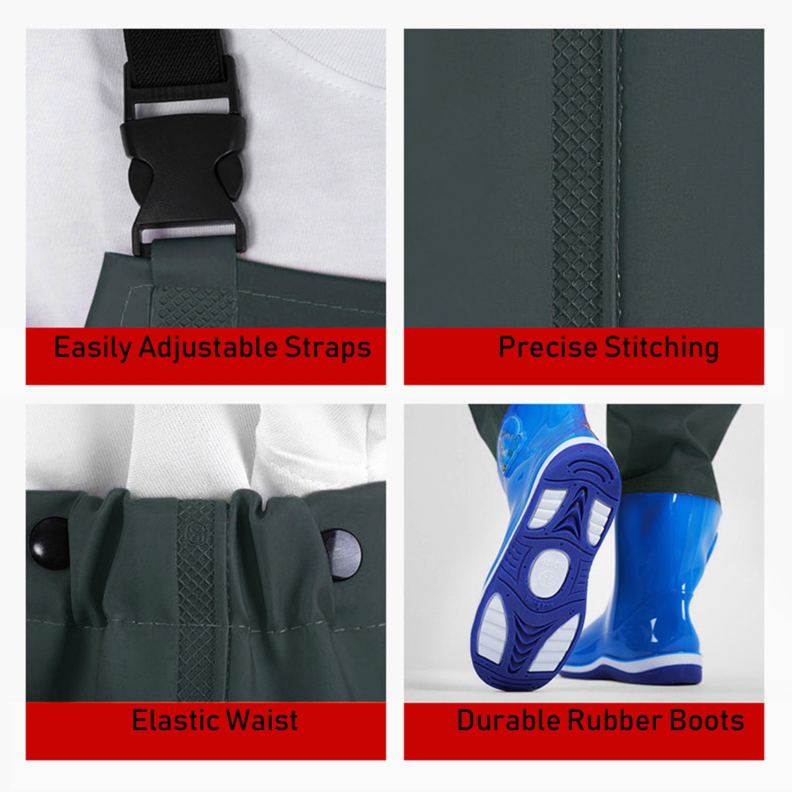 Toddler Kids Waterproof Rain Overalls with Attached Boots One-Piece Long Sleeve Bib Pants Wader Suit for Outdoor - 4