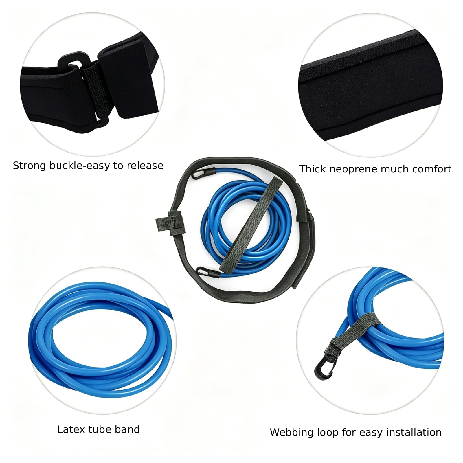 Ncheli Schwimmgürtel Set mit 4m Widerstandsband, Verstellbarer Trainingsgürtel (55-105cm) mit Weicher Plüsch-Innenseite, Alternative zur teuren Gegenstromanlage für Pool & See, Inkl. Befestigungsbände