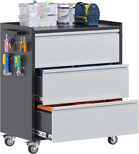 Miniatura 9 de Aobabo Armario de almacenamiento de garaje con tablero de clavijas de puerta, armario de almacenamiento de metal con cerradura con 5 estantes