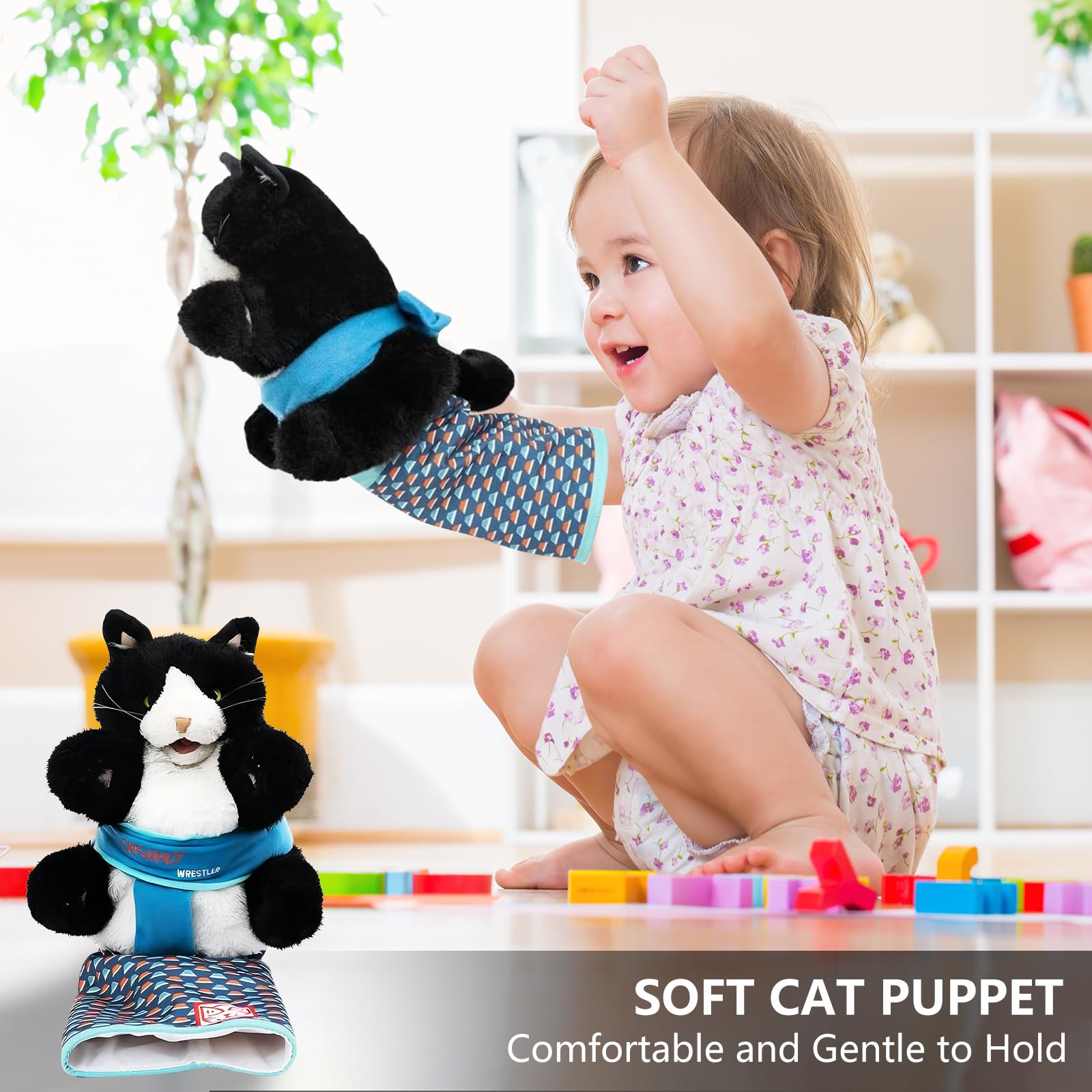 Títere De Mano Luchador De Gato – Juguete Interactivo De Peluche Con Mango Ergonómico Para Juego Seguro Con Tu Felino