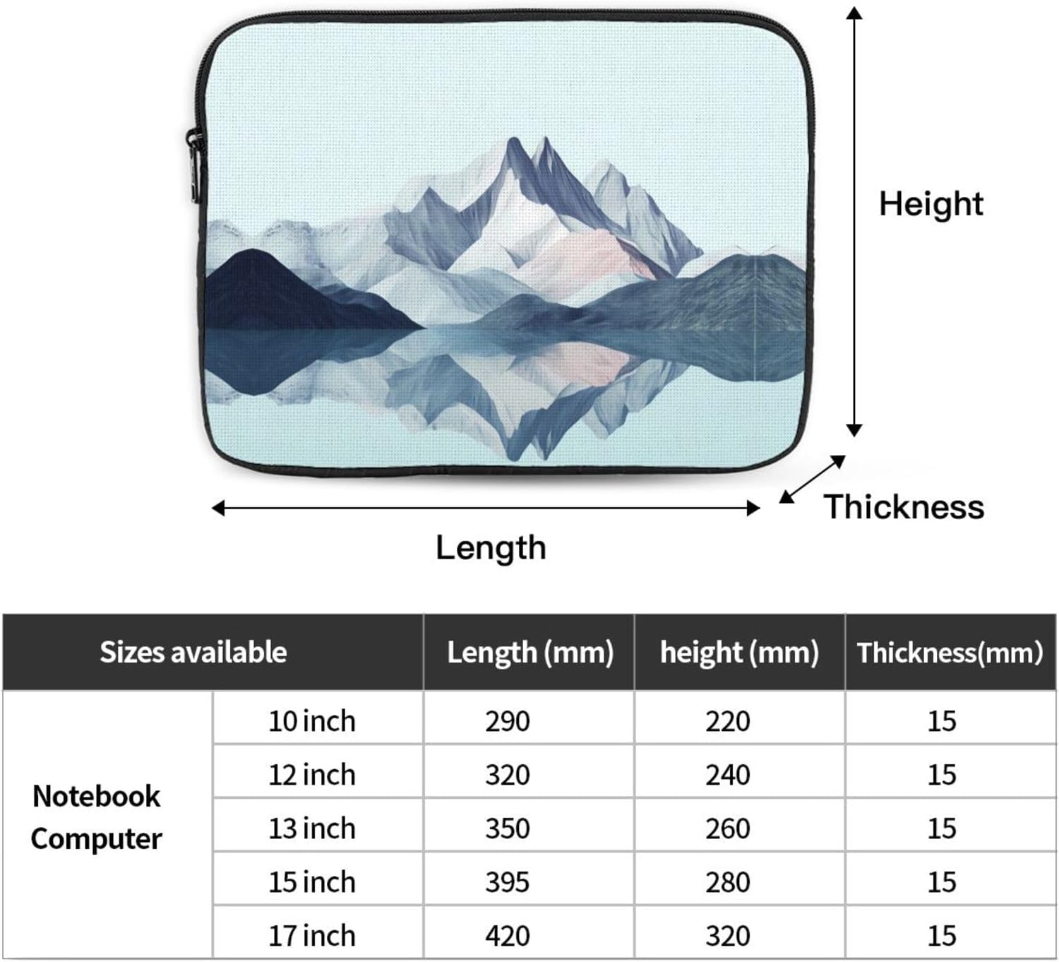 Reflected Mountains Printed 12 inch Laptop Case, Business/Office Commuter Laptop Case image 4