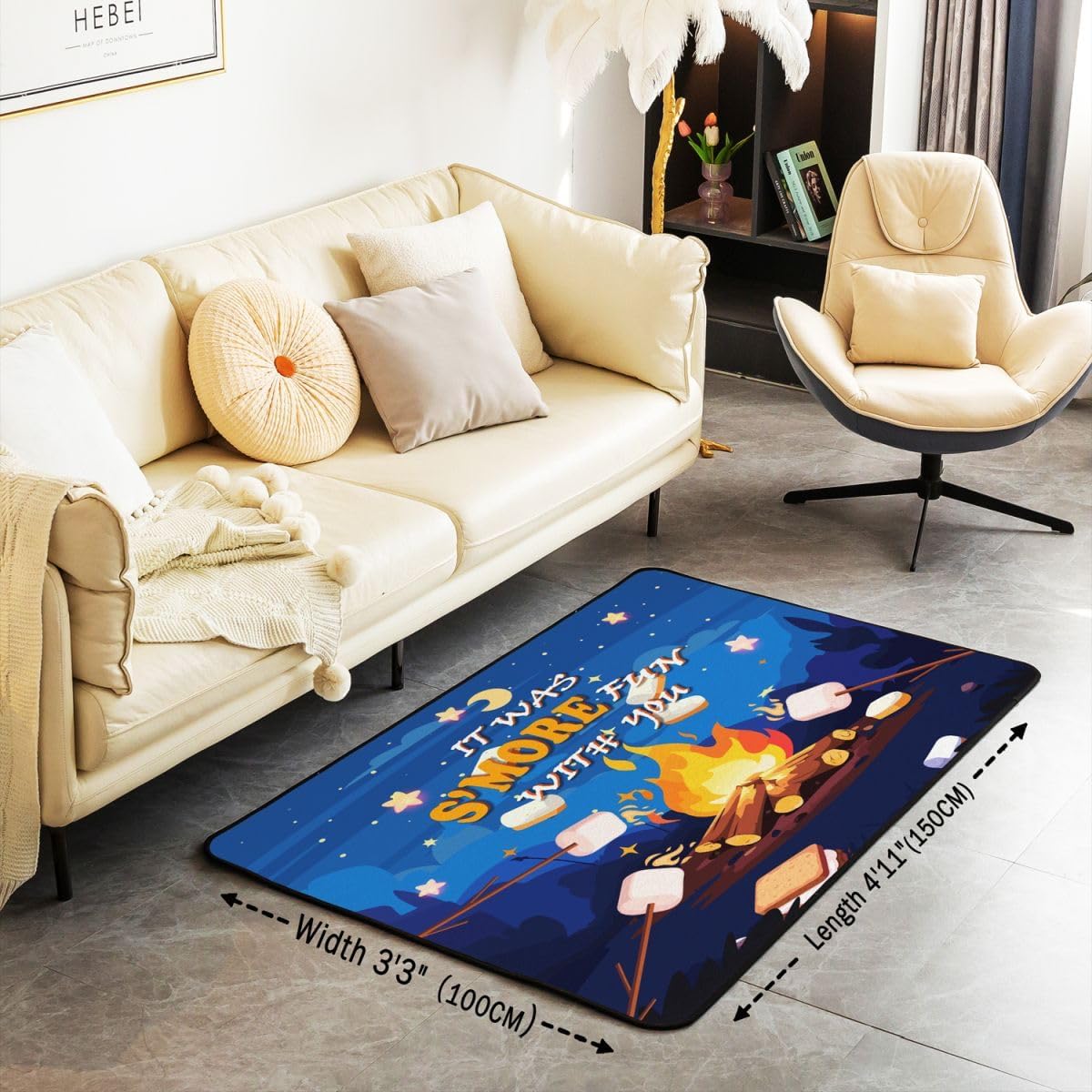 Cute S'Mores Decorative Carpet Area Rug 3x5 Marshmallow Living Room Rugs for Kids Boys Girls Decor Happy Camping Accent Rug Microfiber Camper Decorative Rug