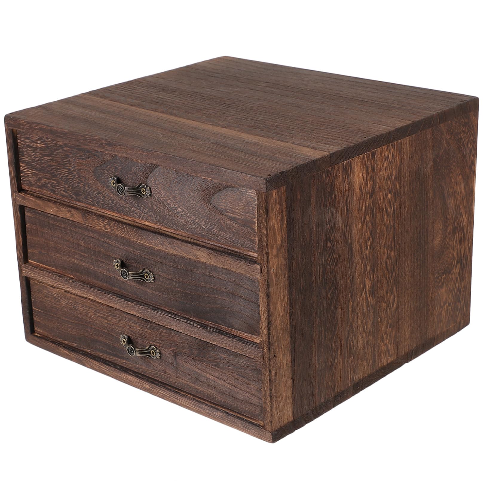 Holz Aufbewahrungsbox mit 3 Schubladen Schreibtisch Organizer aus Massivholz Stapelbare Vintage Kasten für Schmuck Büro und Wohnraum