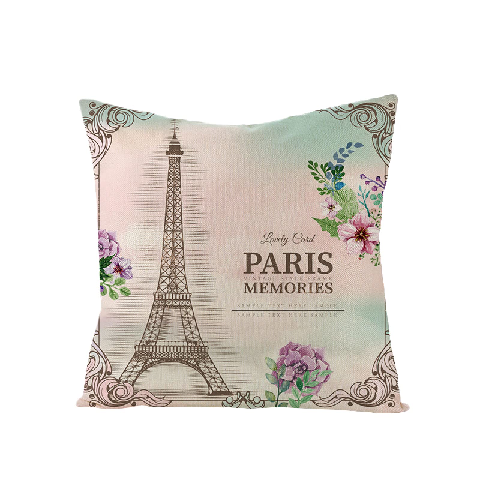 Sofa Fundas Cojines 60x60 Pack de 4 Cuadrado,Funda de Almohada Lino con Cremallera Invisible,Funda de Cojín Decoración para Hogar Sala Cama Jardín Silla Coche-Torre Eiffel