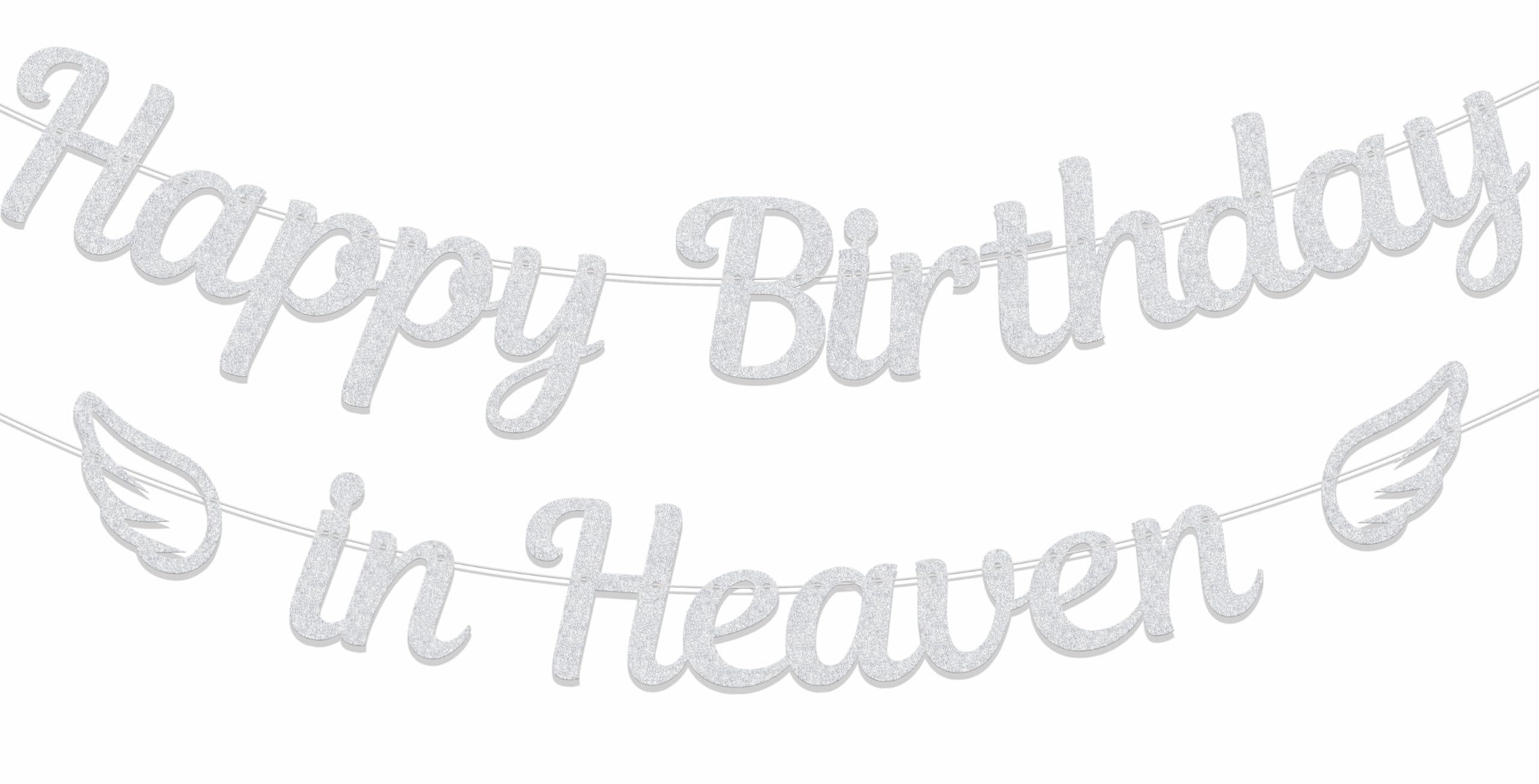 Photo 1 of Happy Birthday in Heaven Banner - Heaven Birthday Decorations - Angel Birthday Decorations Silver