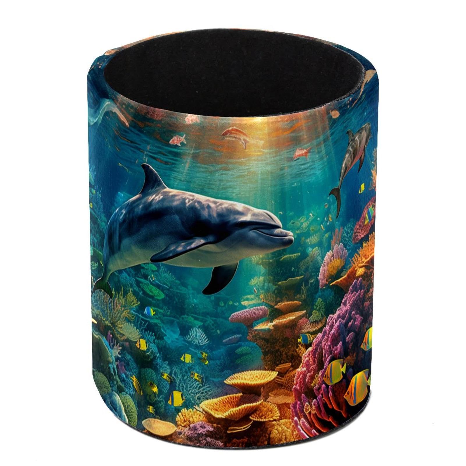 FWJZDSP Desk Organizer Pen Holder for Desk, Underwater Dolphin Fish Pencil Holder, Large Capacity Pen Cup Makeup Brush Holders Desktop Office Supplies Storage Organizer