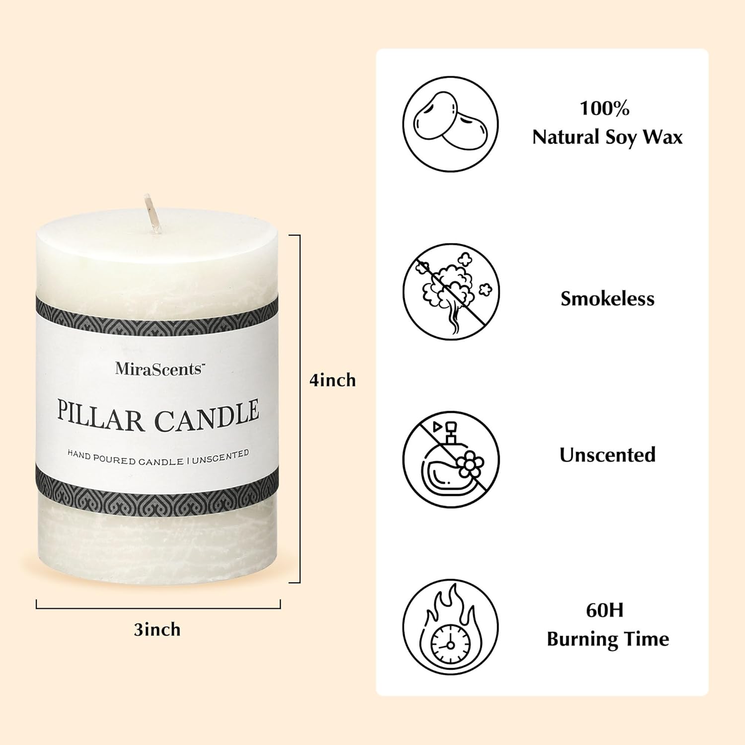 3x4 Inch White Pillar Candles - Set of 3, Hand-Poured Unscented, Long Burning, Smokeless Dripless for Dinner Table, Wedding, Home, Bathroom, Rustic Decor - Image 5