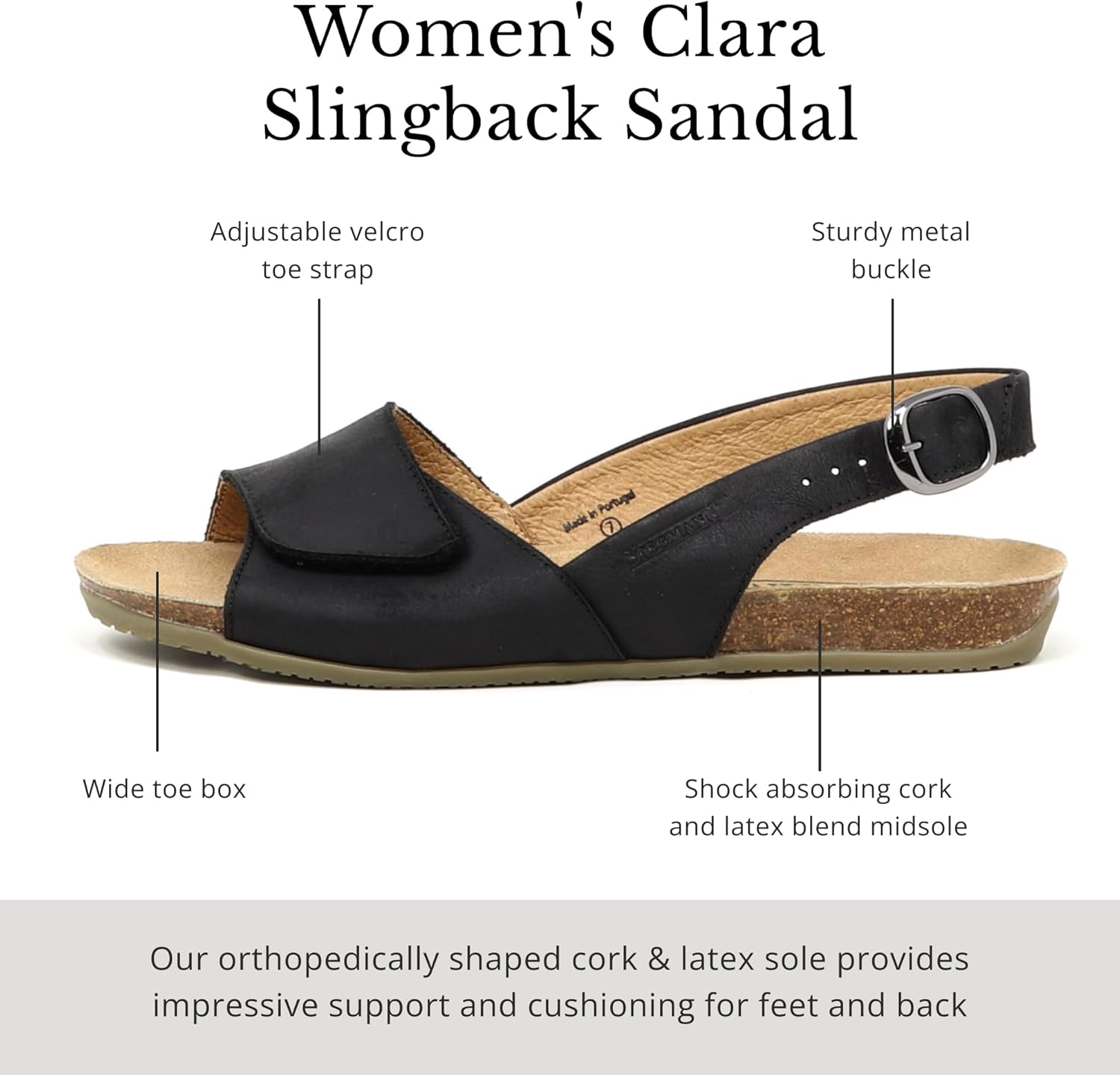 Stegmann Women's Clara Slingback Sandal - Adjustable Straps with Velcro, Cushioned Suede Footbed with Arch Support, Adjustable Back Strap & Elastic Goring, No-Pinch, Wide Toe Box - Medium Width