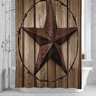 Vintage Texas Star Shower Curtain, 60x72 Inches, Brown Wood Grain Wire Waterproof Bathroom Shower Curtain Set Polyester Cloth Bathroom Curtains with 12 Hooks