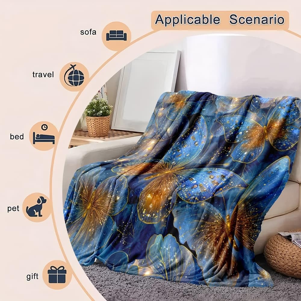 Antystatyczny lekki wełniany koc XXL 180 x 220 cm Fantasy motyl koc flanelowy super miękki niebieski szerpa na łóżko sofa biuro ochraniacz na kolana łóżko samochód kemping plaża