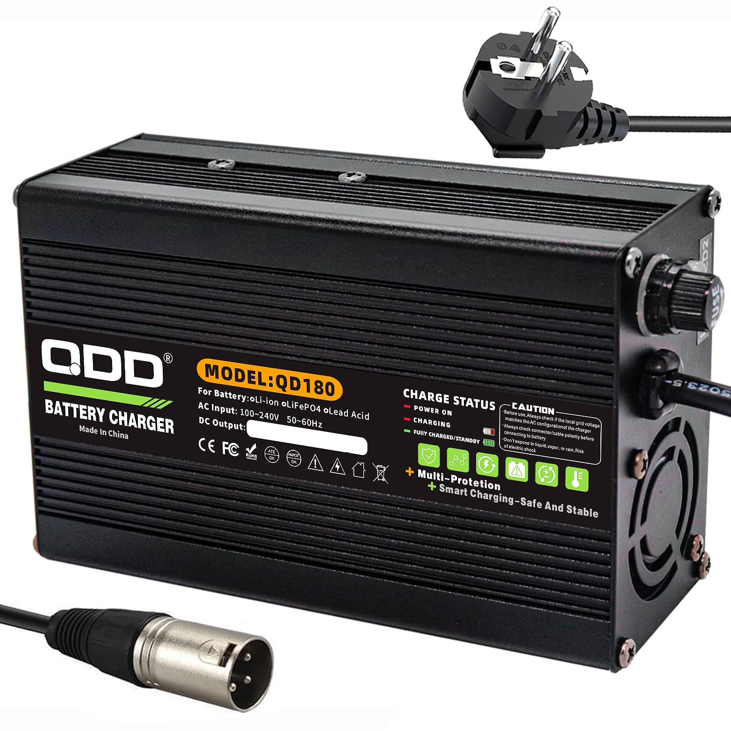QDD 29,4 V 4 A Batterieladegerät für 7S 24 V 25,9 V Lithiumbatterie mit Kühllüfterausgang, 3-poliger XLR-Anschluss
