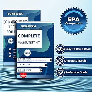 Home Water Testing Kits for Drinking Water: 18 in 1 200 Strips + 5 Bacteria Tests Kit- Well Tap Home Water Test Strips for Lead Bacteria Fluoride Hardness Iron pH and More