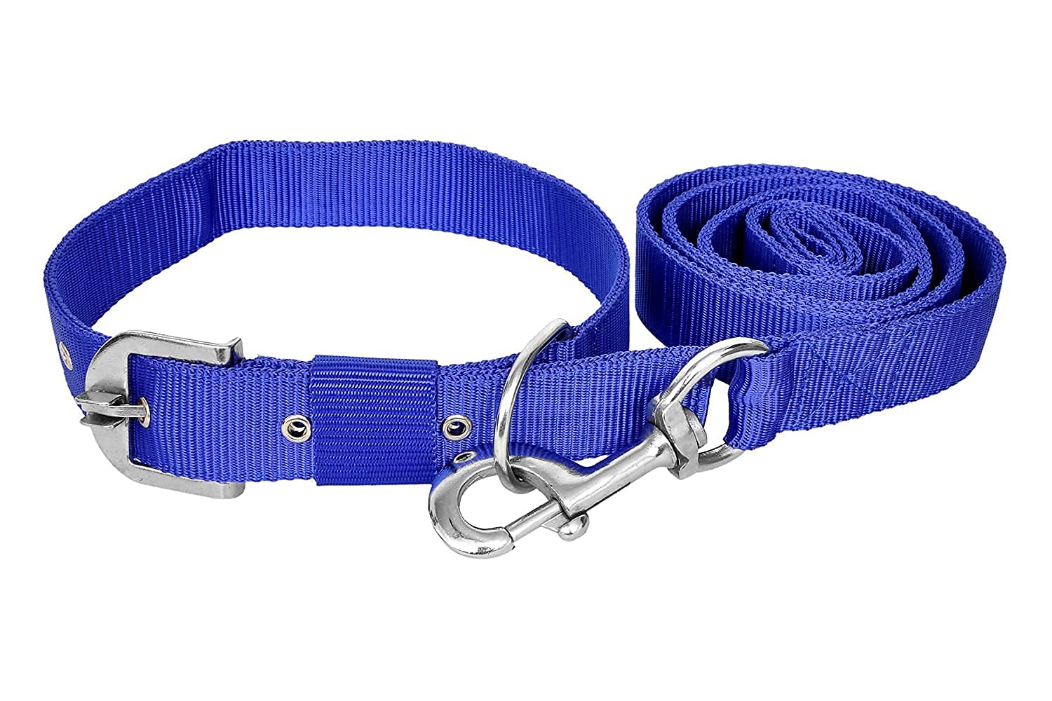 JAPIN Strong Soft Nylon Adult Dogs Collar Belt Combo of Dog Collar with Dog Leash 1.25 inch (Blue) (B0BR54P9CZ) Amazon Price History, Amazon Price Tracker