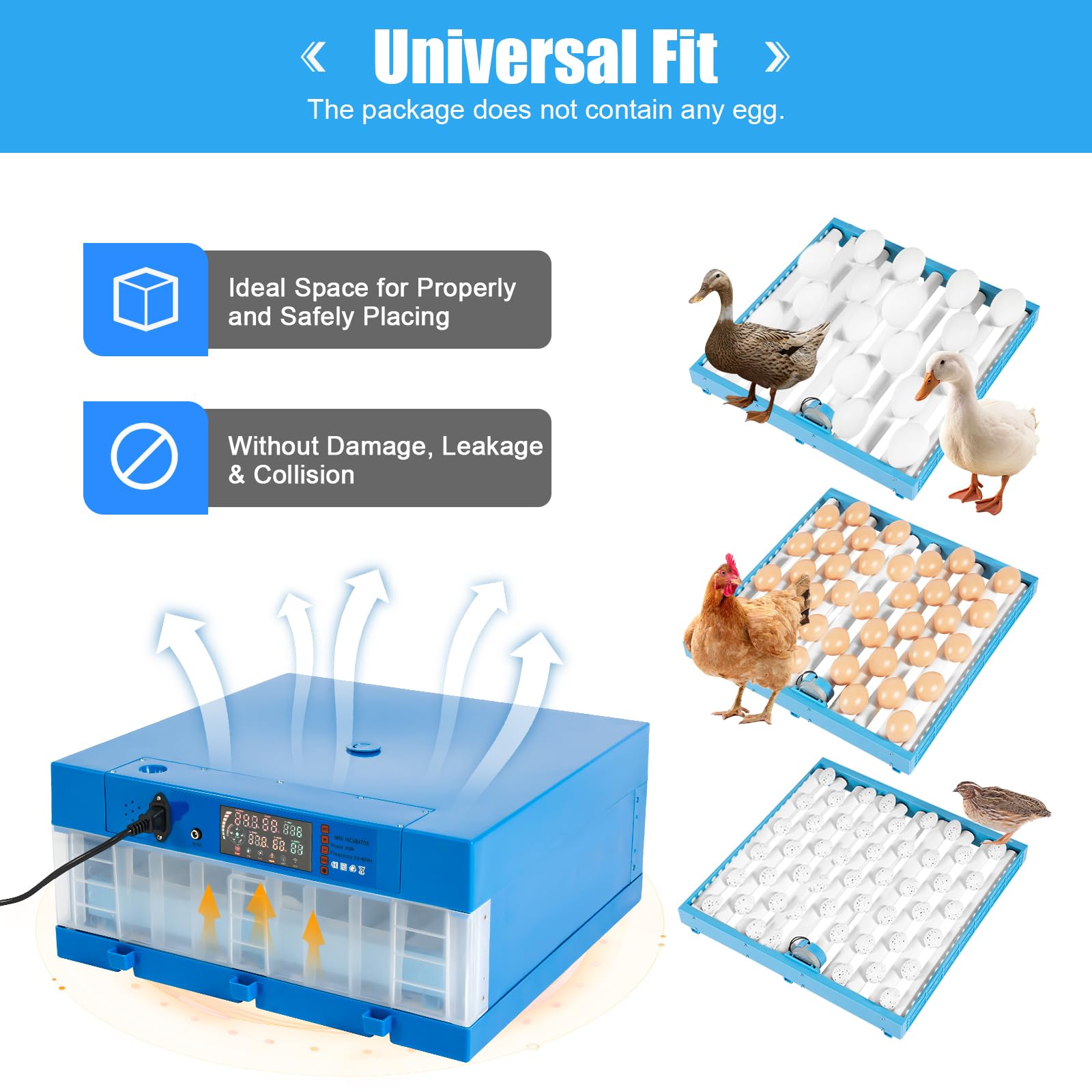 Ficwzw 48 Egg Incubator,Incubator for Chicken Eggs, Egg Incubator with Automatic Egg Turning and Humidity Monitoring, Eggs Incubator with Egg Candler, for Duck Eggs Quail Eggs