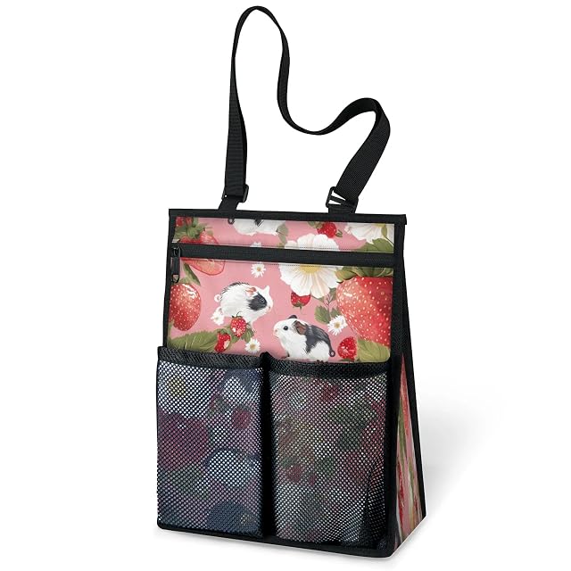 Ourtheme Guinea Pigs Strawberries Portable Shower Bag for Travel Gym Camp Beach Tote Shower Caddy Bags Hanging Toiletry