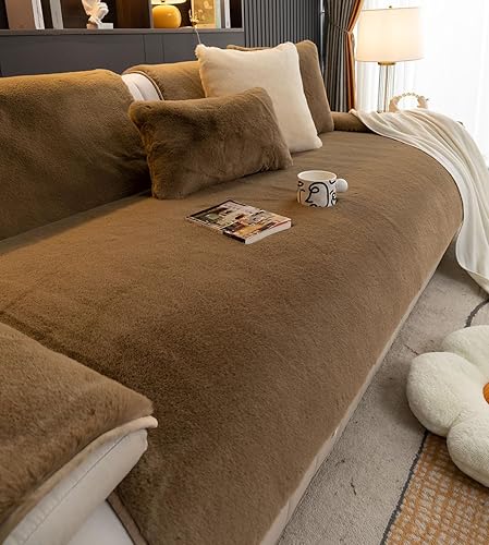 Miniatura 4 de vctops Funda de piel sintética de lujo gruesa y cálida para sofá, súper suave, mullida, mullida, antideslizante, protector de muebles (café, 28 x 28