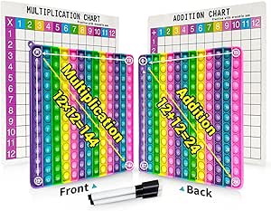 2-Sided Multiplication &amp; Addition Pop it Times Table 12×12 &amp;12+12, Practicing Chart and Erasable pens Included, Large Fidget Board Stress Relief Toy for Children, Autism, ADHD/ADD, Macaron Colors.