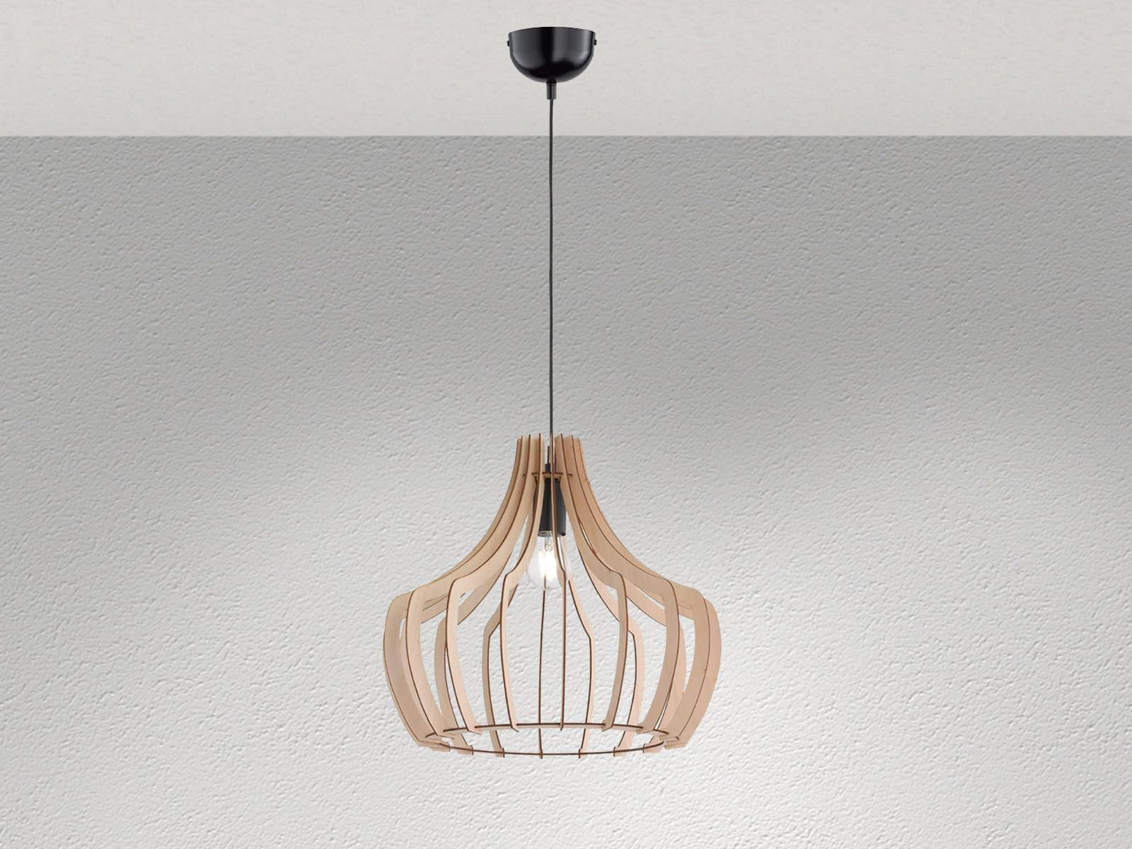Reality Wood Lampada A Sospensione Campana Con Listelli In Legno – Diametro 38.5 Cm, Attacco E27, Lampadina Esclusa