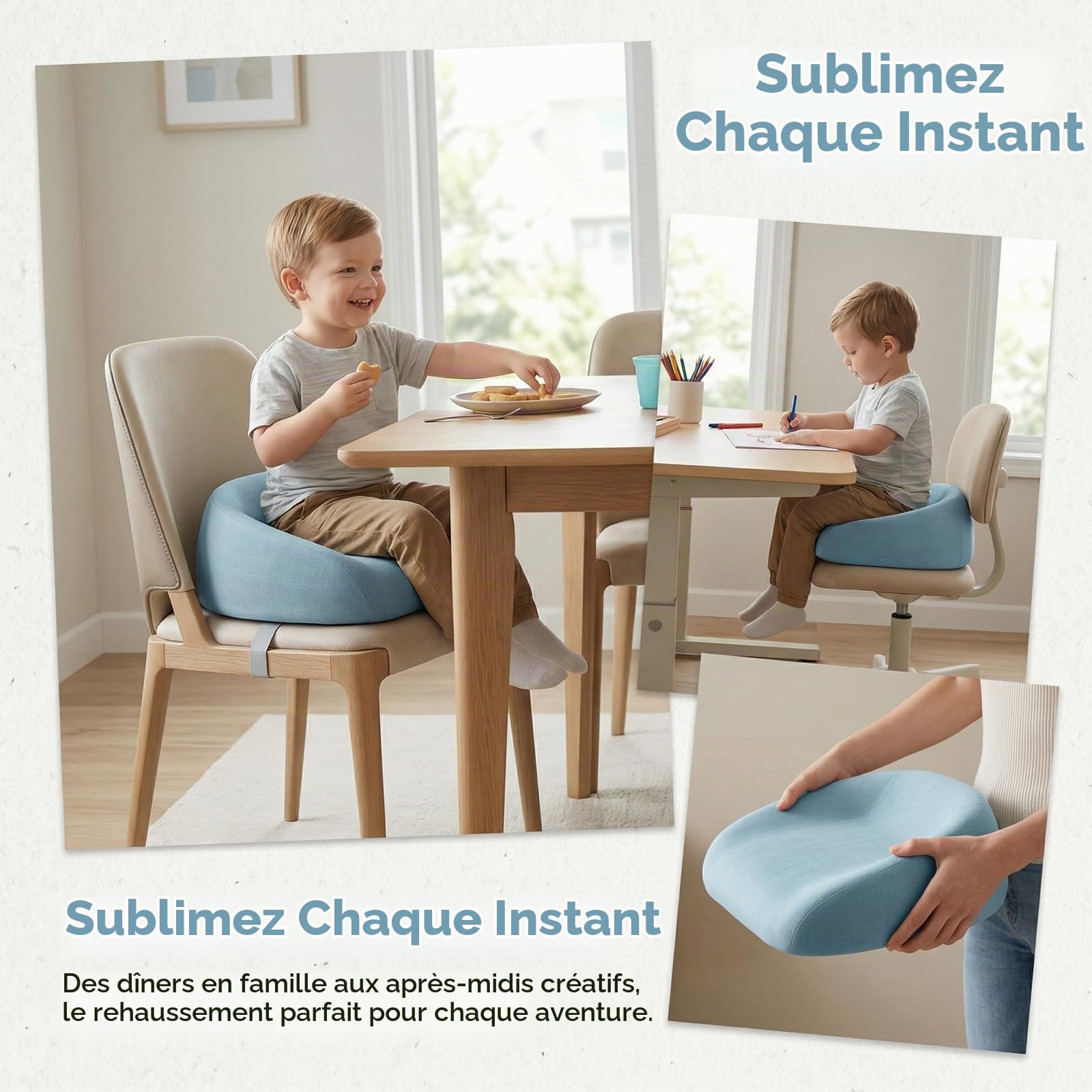 Coussin Rehausseur Chaise Enfant, Enfant Réhausseur Enfants Chaise, Rehausseur De Siège, Lavable, Démontable, Hauteur 6 À 8 Cm Pour Les Repas Des Jeunes Enfants, Bleu