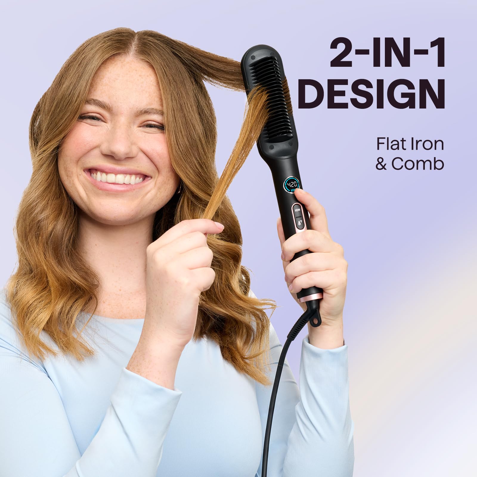Wavytalk Spazzola lisciante Ionici, Piastra Capelli e Spazzola 2 in 1 | Anti-Scottatura Pettine lisciante in ceramica con display per uso quotidiano, Doppia tensione (100-240V), Spina EU