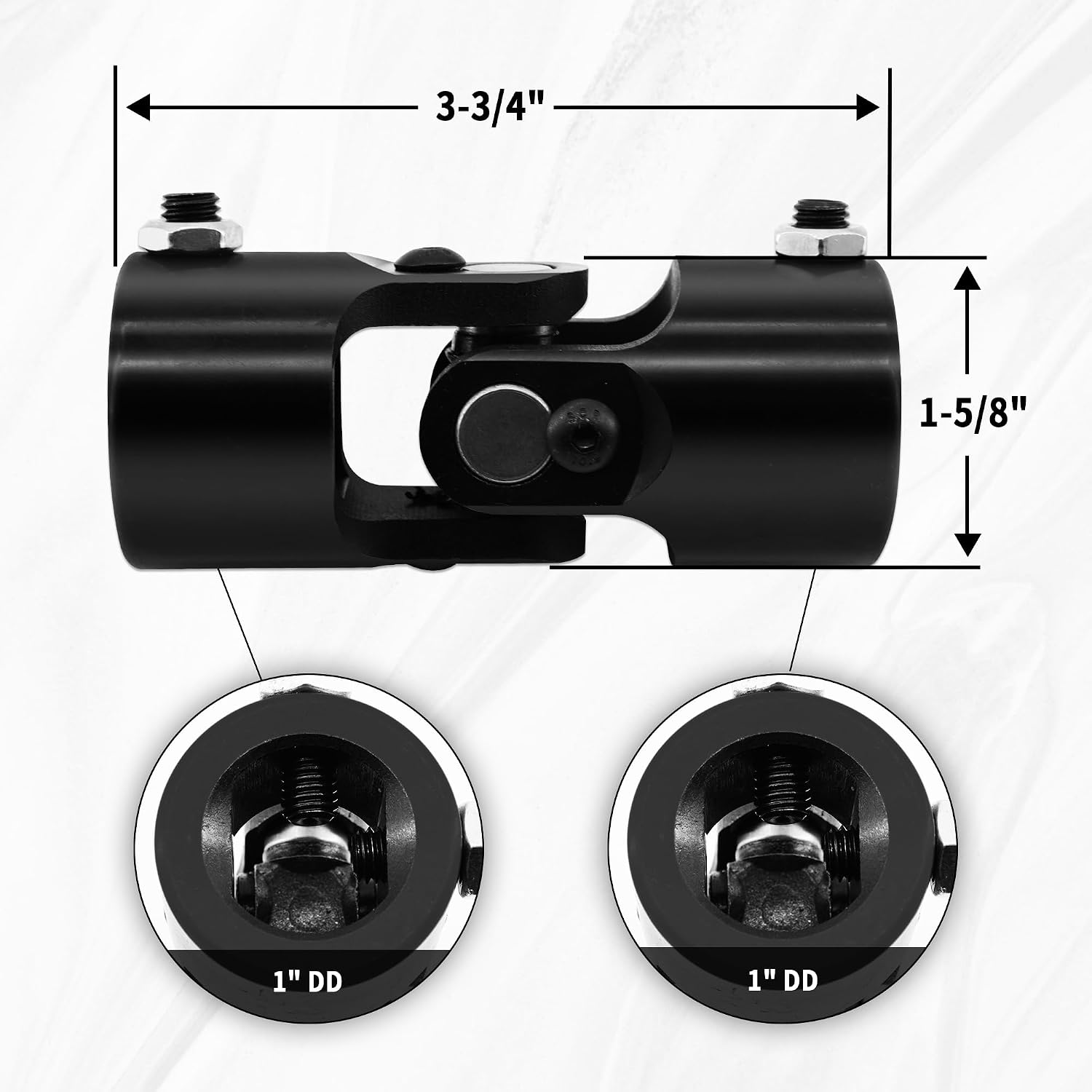 1" DD x 1" DD Black Steering Universal Joint Single U Joint Shaft,Total Length: 96mm (3-3/4")