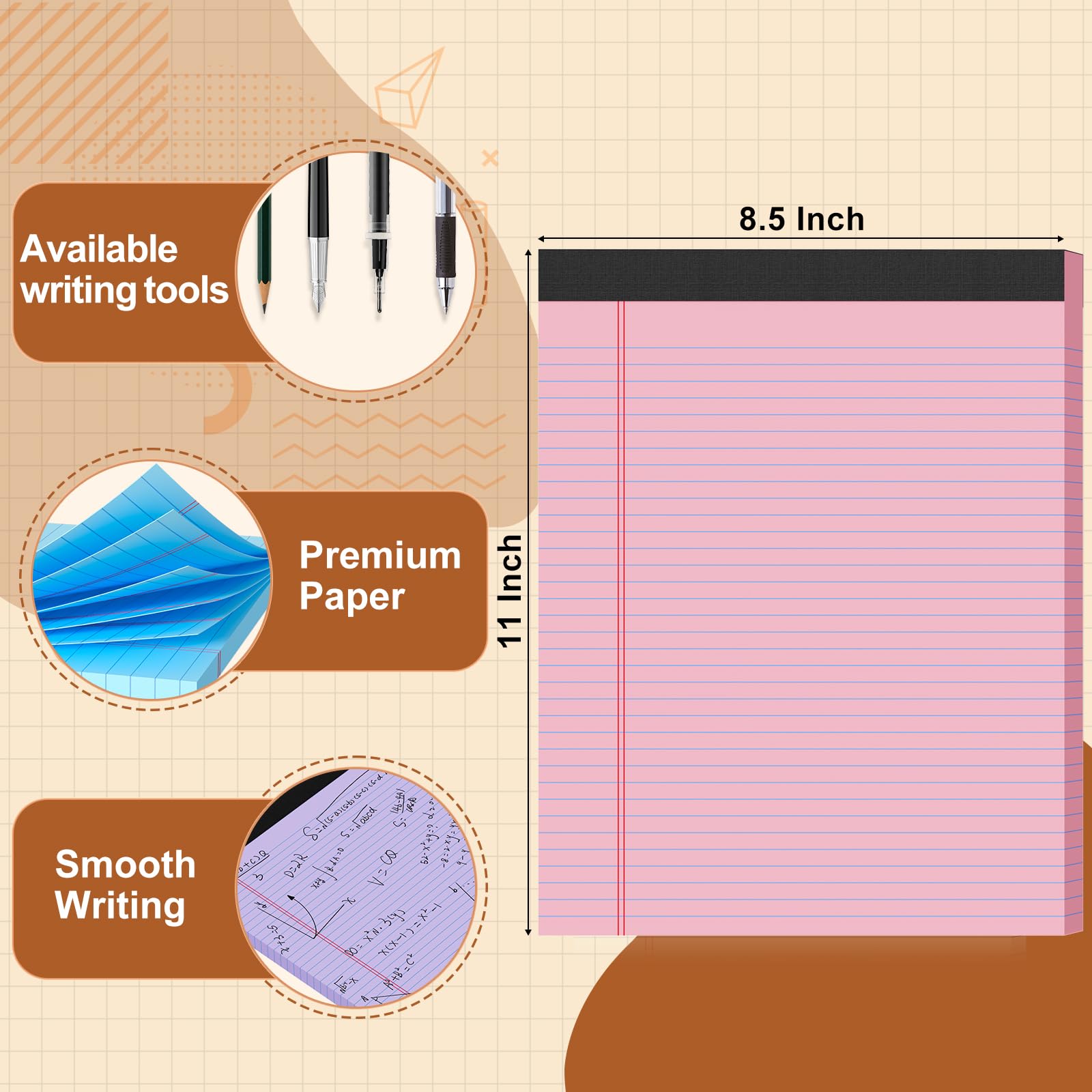 Confezione da 6 blocchi legali da 20,5 x 21 cm, quaderno a righe universitarie, 300 fogli gialli, blocchi per appunti da 8,5 x 11 cm, blocco note a strappo, carta a righe, carta per notebook per