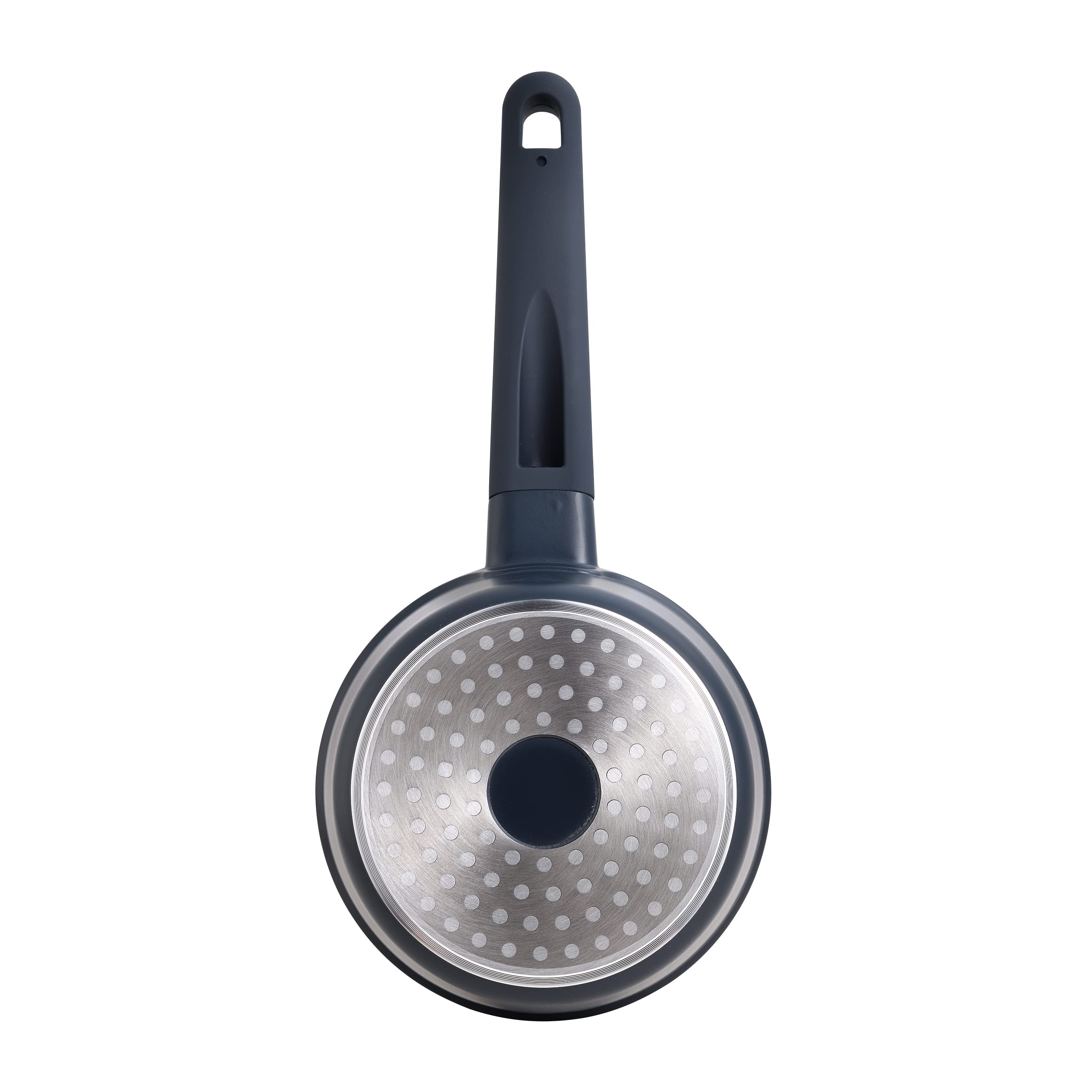 MasterPRO Indygo garnek kuchenny o średnicy 16 cm i wysokości 8,5 cm z pokrywką, wykonany ze stopionego aluminium, powłoka antytrasowa, do wszystkich rodzajów kuchni