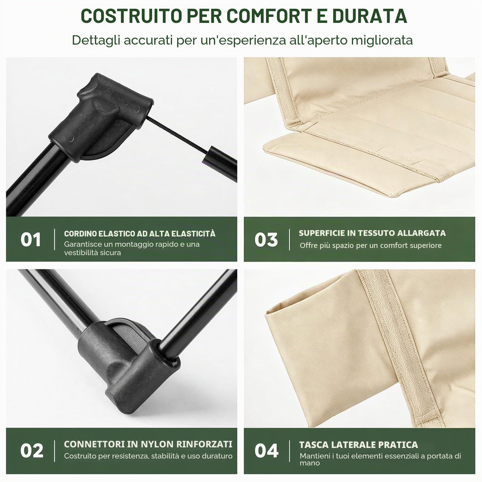 Sedia a sdraio pieghevole leggera con schienale 54x35cm, sedia a sdraio pieghevole per viaggi e campeggio, sedile da terra regolabile in altezza con tasca, per spiaggia, lago, giardino, robusta