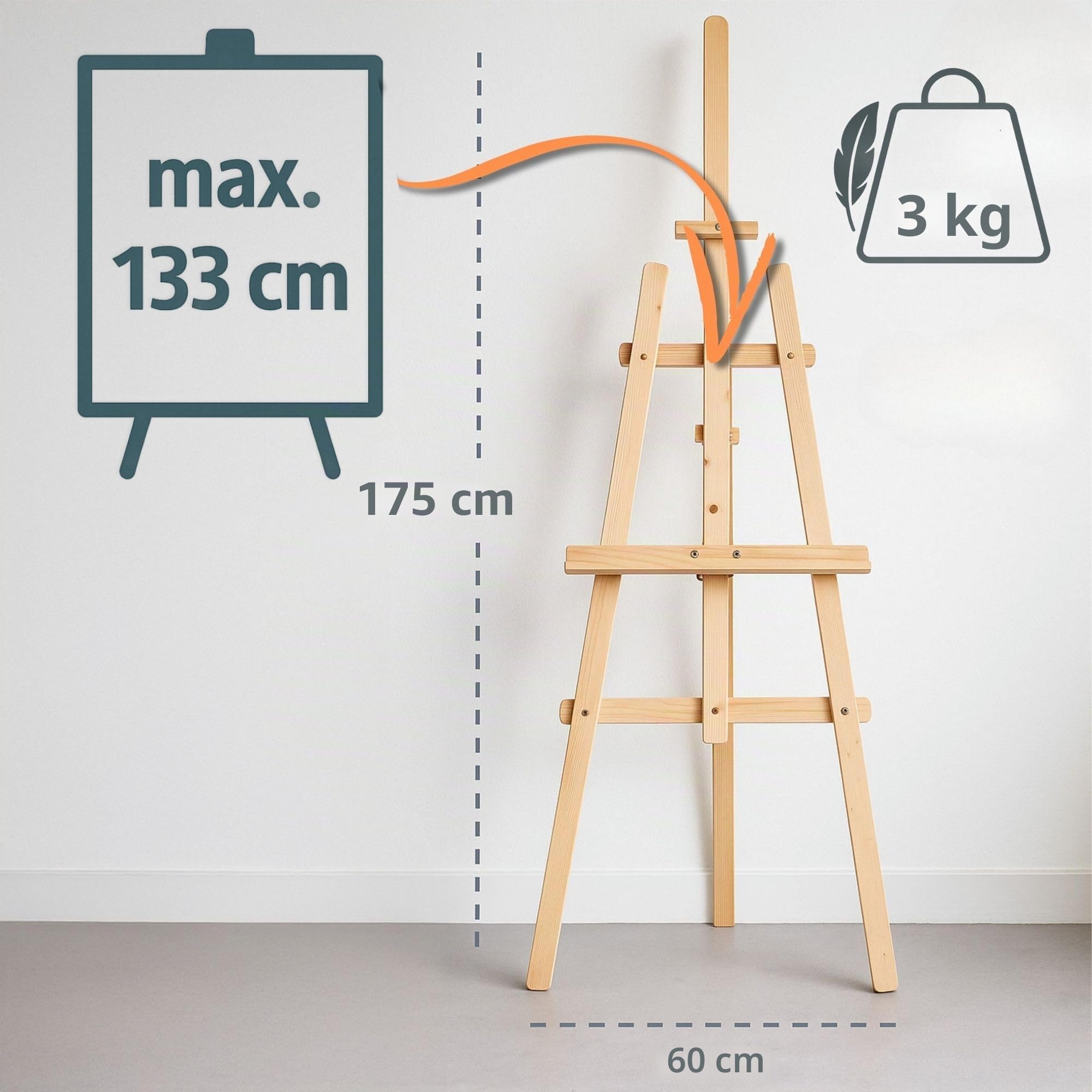 Cavalletto pittura in legno 175 cm - Cavalletti pieghevoli e regolabili in altezza per dipingere Tela e cavalletto per artisti pittori e tableau matrimonio Ideale per bambini e adulti