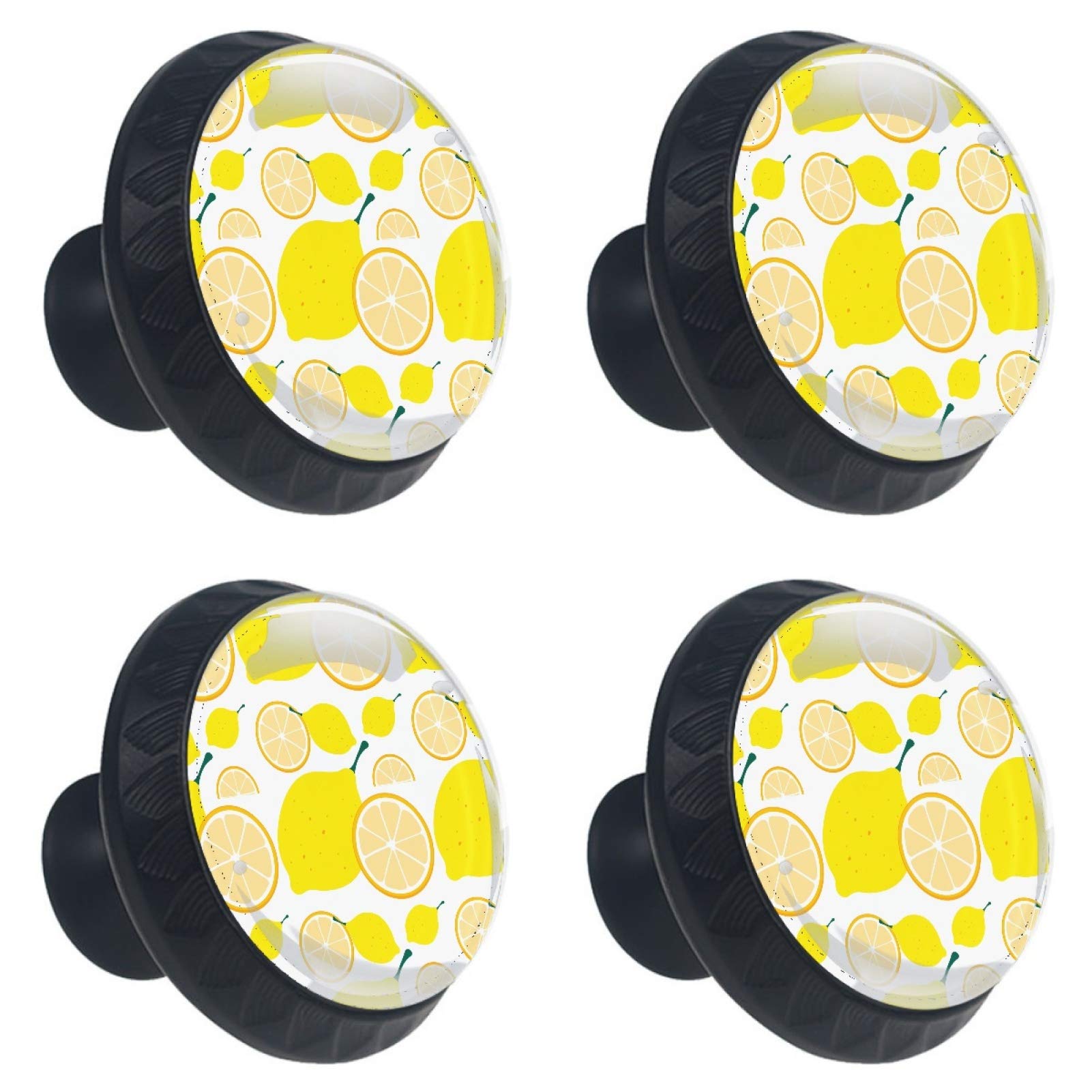 4 Boutons en verre jaune citron 30mm pour meuble de cuisine