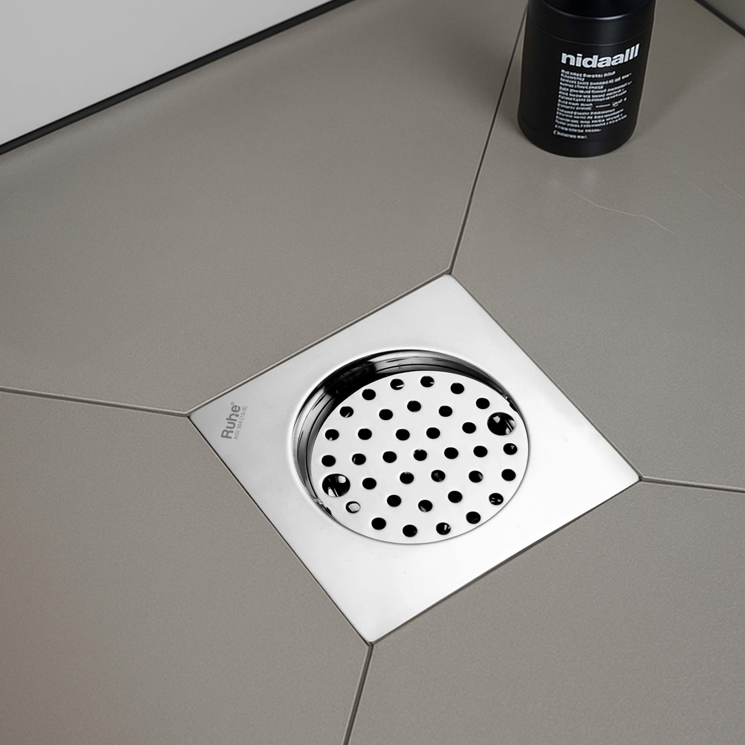 Ruhe® Air Square Flat Cut Floor Drain | 304-Grade Stainless Steel Floor Drain Jali | 6 x 6 inches | Floor Drainer with Cockroach Trap/Jali and Lock