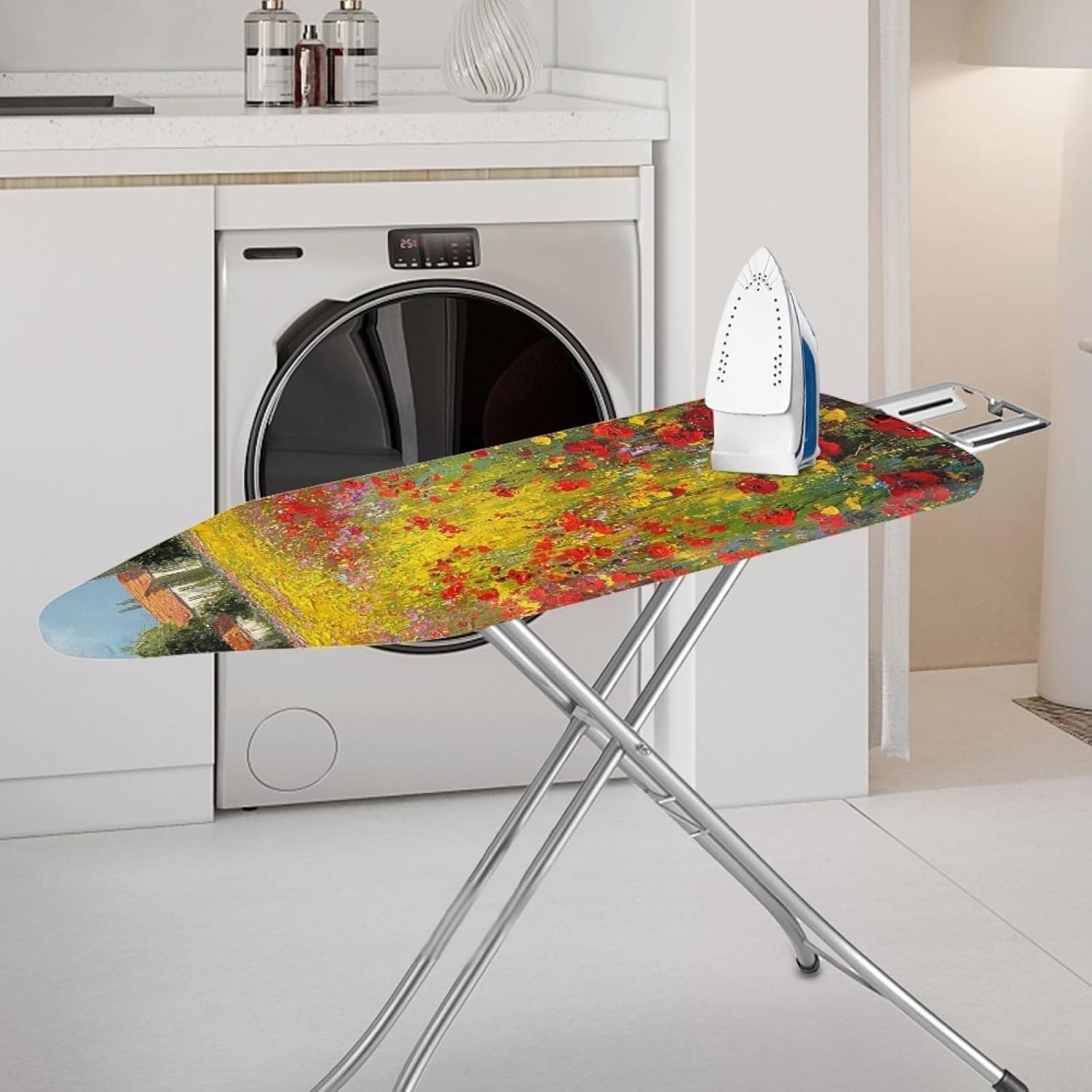 Iron Board Cover with Padding Standard Size Yellow Red Flowers Padded Ironing Board Covers 15x54 Heat Reflective Extra Thick Wide Non Stick Scorch and Stain Resistant Heatproof