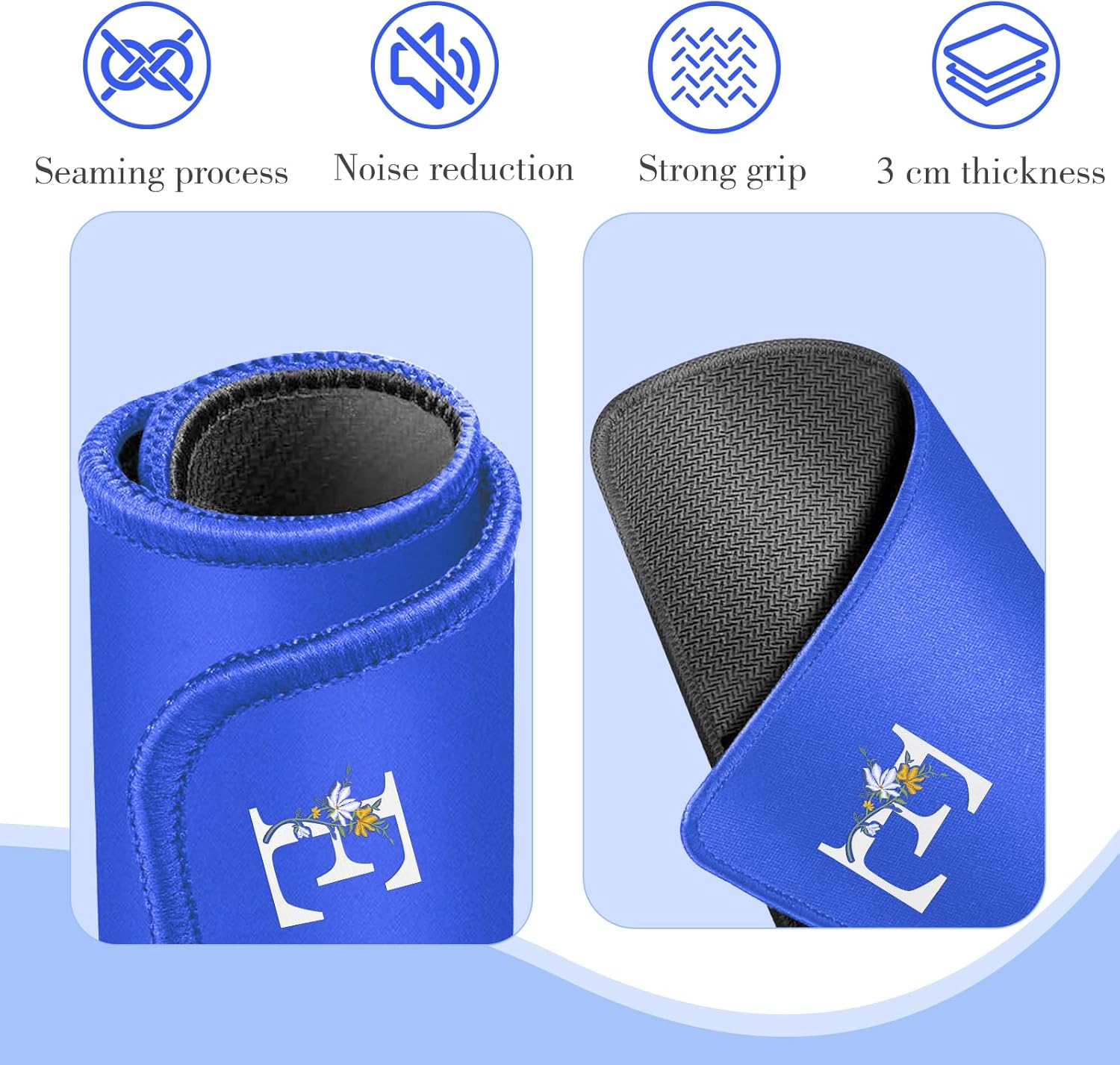 Mahjong Mat for Table | Neoprene Anti-Slip Noise Reduction | 32.4x32.4 Inch Blue | Perfect for American Mahjong, Poker, Card & Board Games | Great Gift Idea(Custom Letter E Edition)