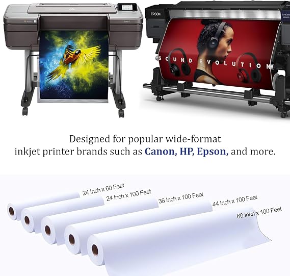 Canvas Roll Wide format Inkjet Printing Glossy ECO-Solvent Polyester Waterproofed Canvas Roll for Printing Drawing Oil Acrylic Or Water-Based Painting(300GSM Glossy ECO-Solvent 36x100ft)