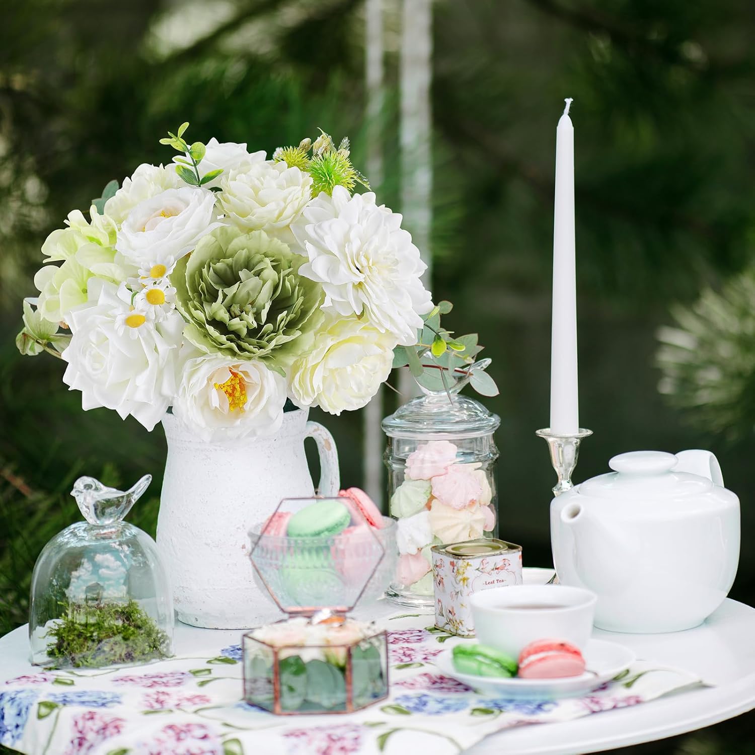 AmyHomie Green White Artificial Flowers Combo Silk Mix Peony Rose Fake Flowers w/Stem for DIY Wedding Bouquets Centerpieces Arrangements Table Fall Decor Party Bridal Baby Shower Home Decorations - Image 6