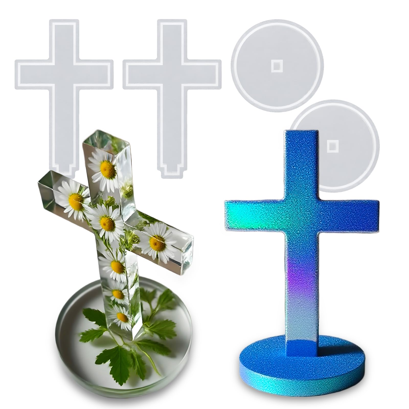 Cross Resin Molds with Base, 2 Sets Standing Cross Silicone Molds for Epoxy Resin, Halloween Christmas Ornament Molds for DIY Concrete Casting Clay Craft Wall Hanging Car Freshie Home Decor-image-9
