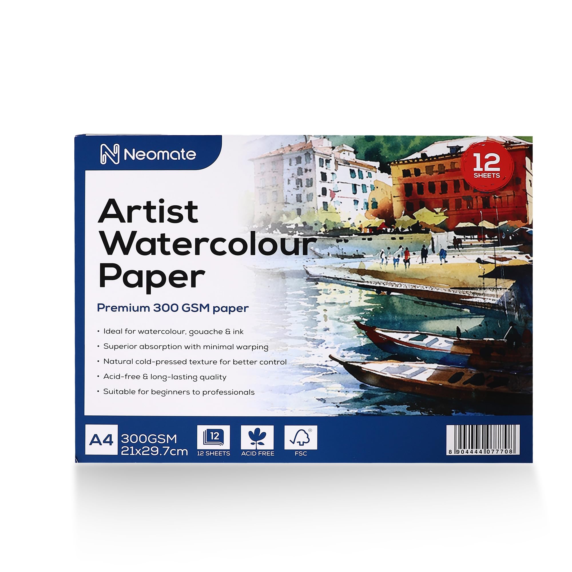 Neomate Artists Watercolour Paper | 300 GSM, Size A4, Cold Pressed | Pack of 12 Sheets | Ideal for Artist, Professional Drawing, Painting Dry & Wet, Fine Arts Students-image-32
