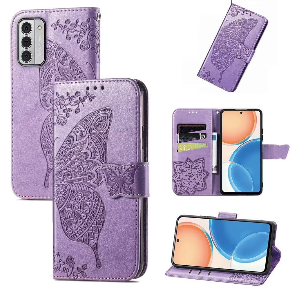 Custodia Flip Con Farfalle Per Nokia G42 5G - EASSGU In Pelle Con Portafoglio E 3 Slot Carte, Blu