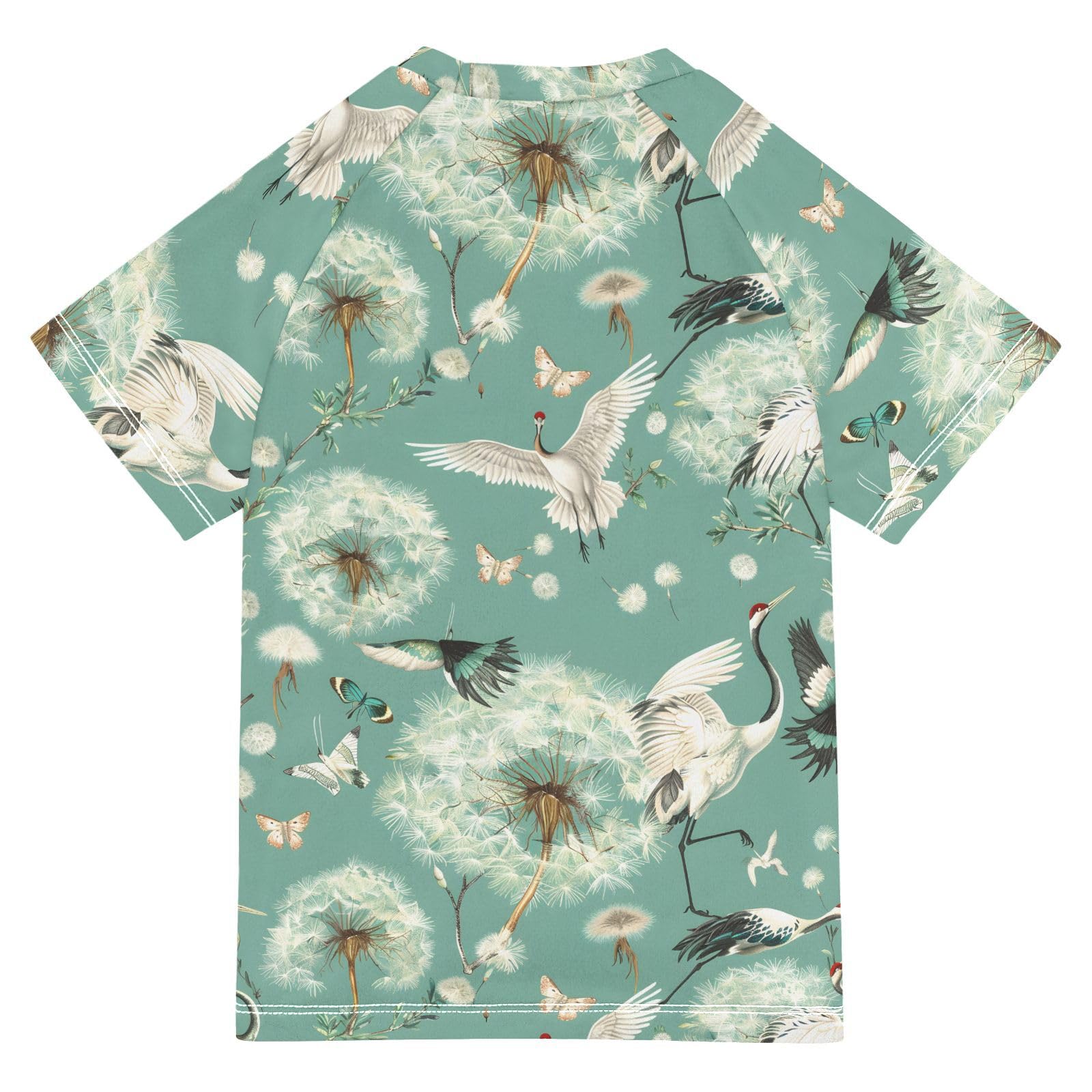 Boys Rash Guard Short Sleeve Swim Shirts for Boys Crane Dandelion Sun Protection 7-8T