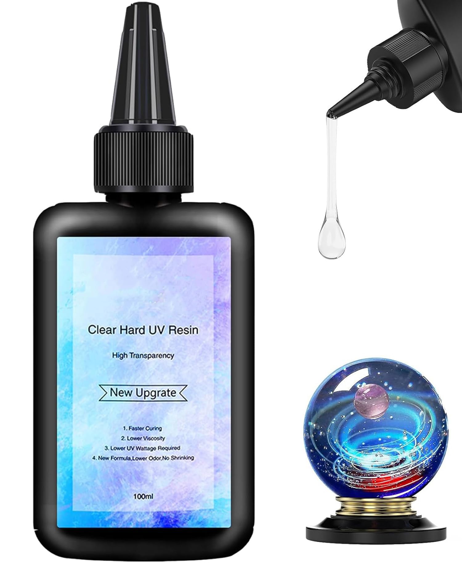 KASTWAVE 100ml Upgrade Quick Cure! Hard Type Crystal Clear UV Resin, UV Glue Ultraviolet Curing, Solar Cure Sunlight Activated Resin Adhesive Glue for Jewelry Making, Casting & Coating