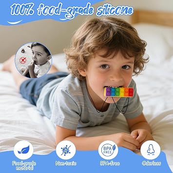 KASURE 7 Pack Sensory Chew Necklaces for Boys and Girls, Silicone Chewing Pendant, Chew Toys for for Children with Autism, Biting, Nail Chewing, Oral Motor Chewy Teether for Reduce Chewing Anxiety